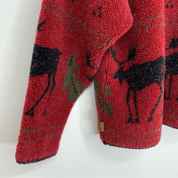 Alps Finest Quality Apparel Moose Print Winter Teddy Red Sweatshirt Size Large - Picture 9 of 16